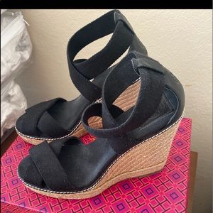 Tori Burch Black Wedge Sandals